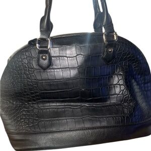 Vintage Black Crocodile-Embossed Handbag